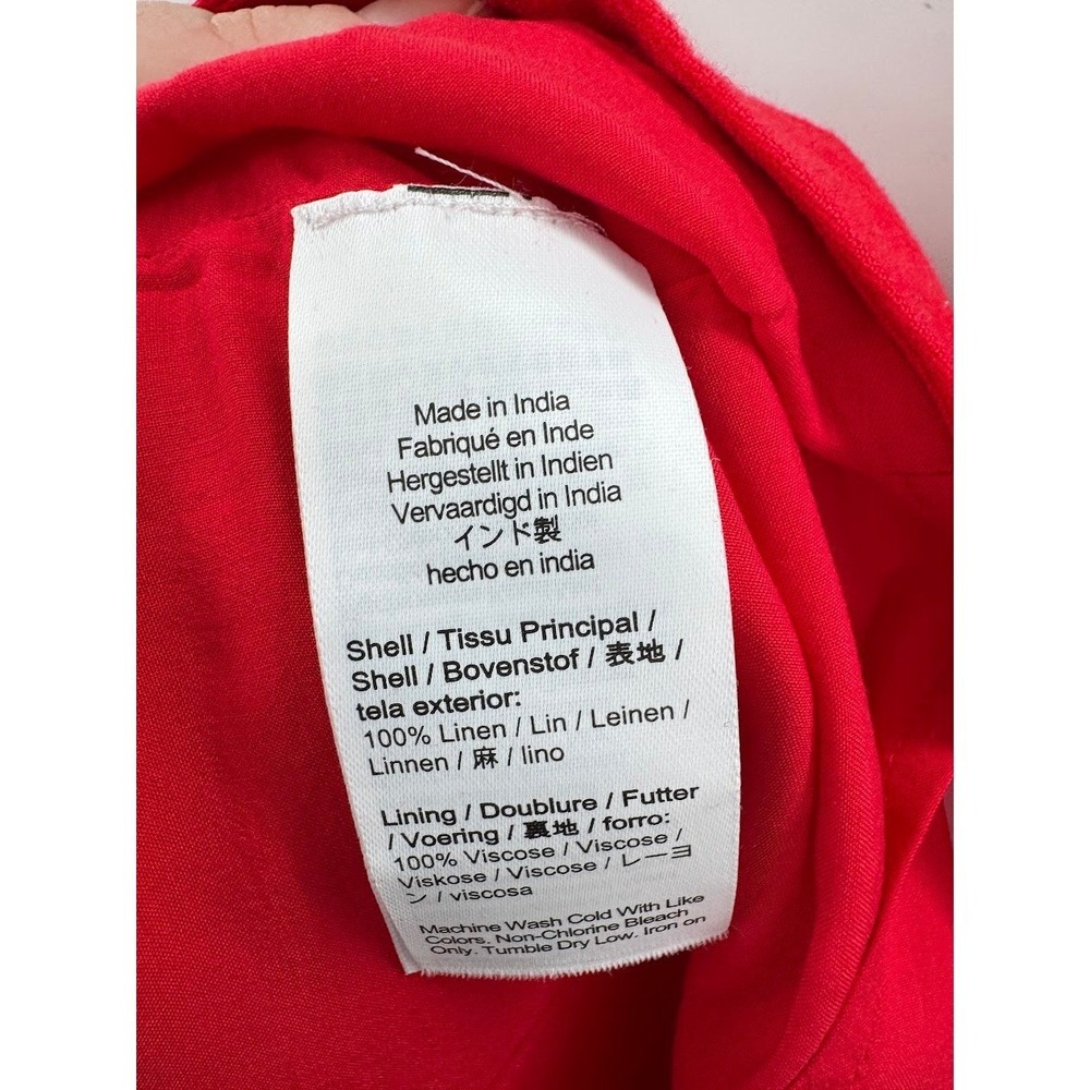 J.Crew Claudia Red Linen Button Front Mini Dress Gold Buttons Size Large Tall - Picture 7 of 8